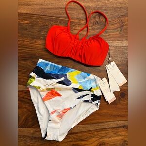 CALIA NWT Scrunched Tie Back Bikini Top in and Wide Banded Bottoms Size XS